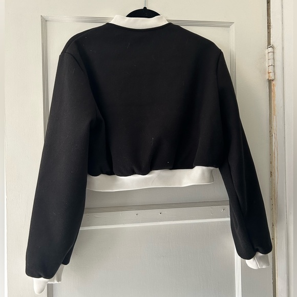 NWT Pretty Little Thing Contrast Trim Wool Look Bomber Jacket in Black & White - Picture 5 of 8